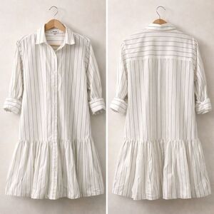 Madewell Pinstripe Poplin Bubble Hem Mini Shirtdress White Black Stripe Sz S